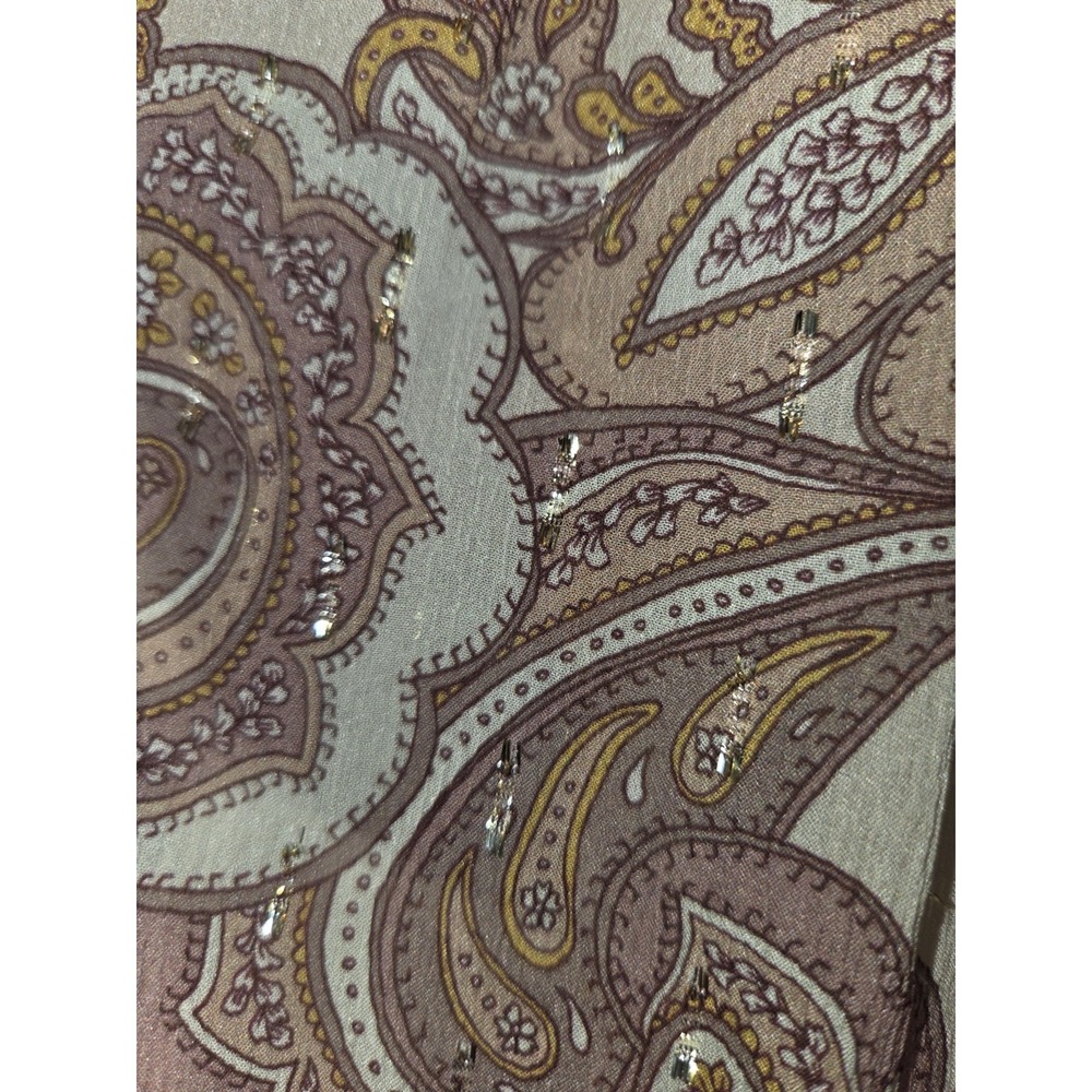 NWT Intermix Carolina Silk Chiffon Ruffle Blouse Paisley Gold Metallic Thread. S - Picture 5 of 8
